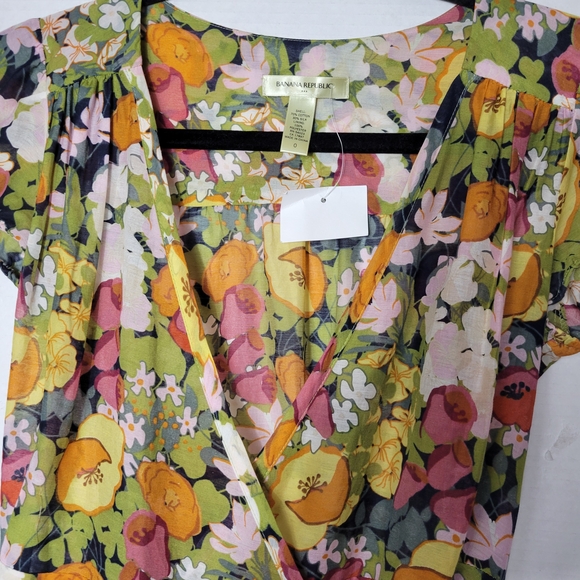 Banana Republic Floral Wrap Midi Dress - Yellow, Pink, Green - Picture 2 of 11